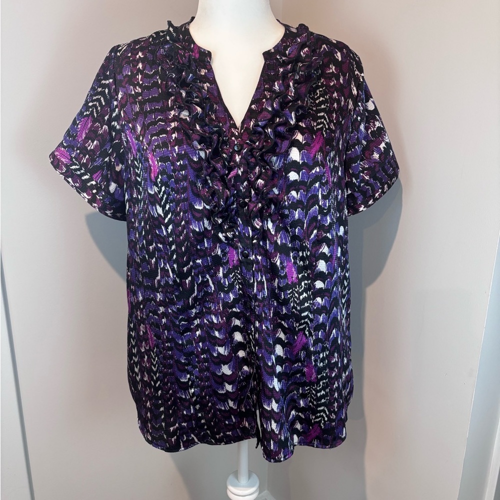Lane Bryant Plus Size 18/20 Purple Abstract Ruffle Blouse